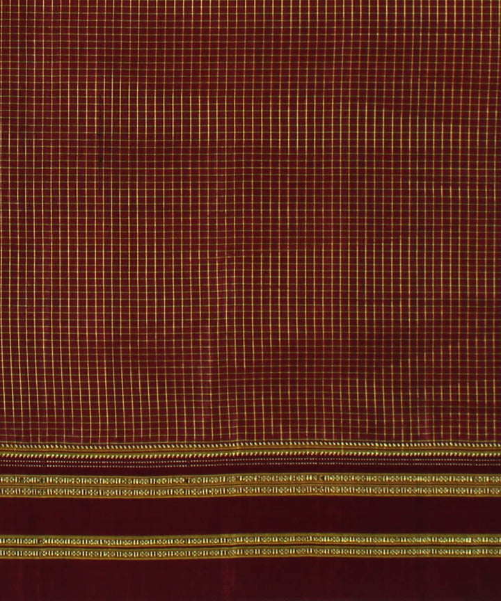 Brown red handwoven cotton art silk gayatri border ilkal saree