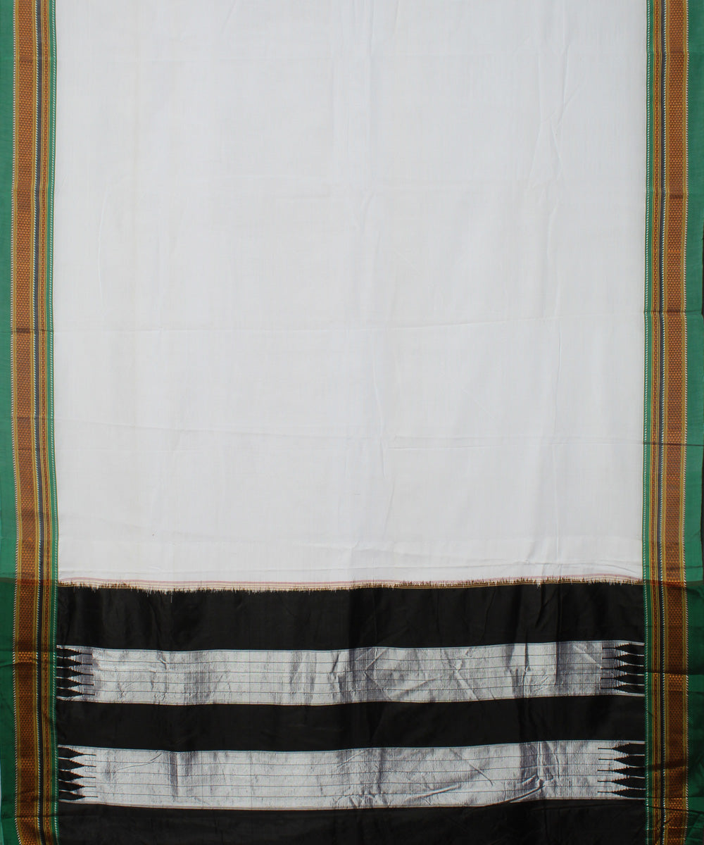 White black handwoven cotton art silk chikki paras border ilkal saree