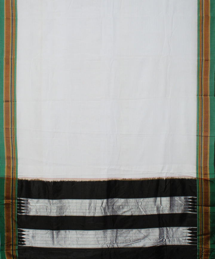 White black handwoven cotton art silk chikki paras border ilkal saree