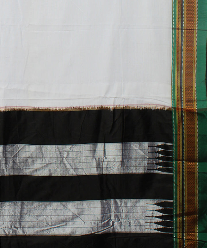 White black handwoven cotton art silk chikki paras border ilkal saree