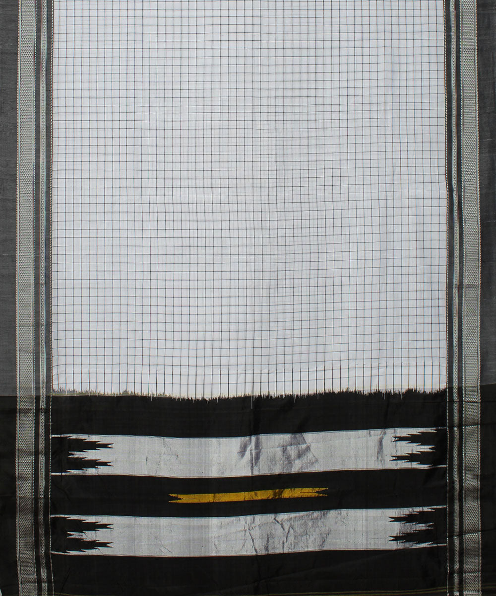 White black handloom cotton art silk chikki paras border ilkal saree