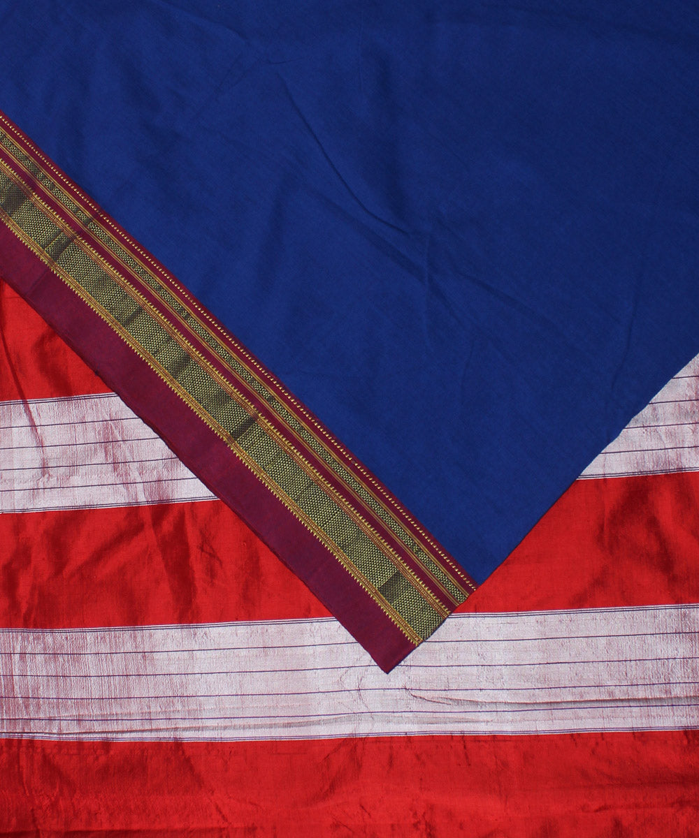 Navy blue red handwoven cotton art silk chikki paras ilkal saree