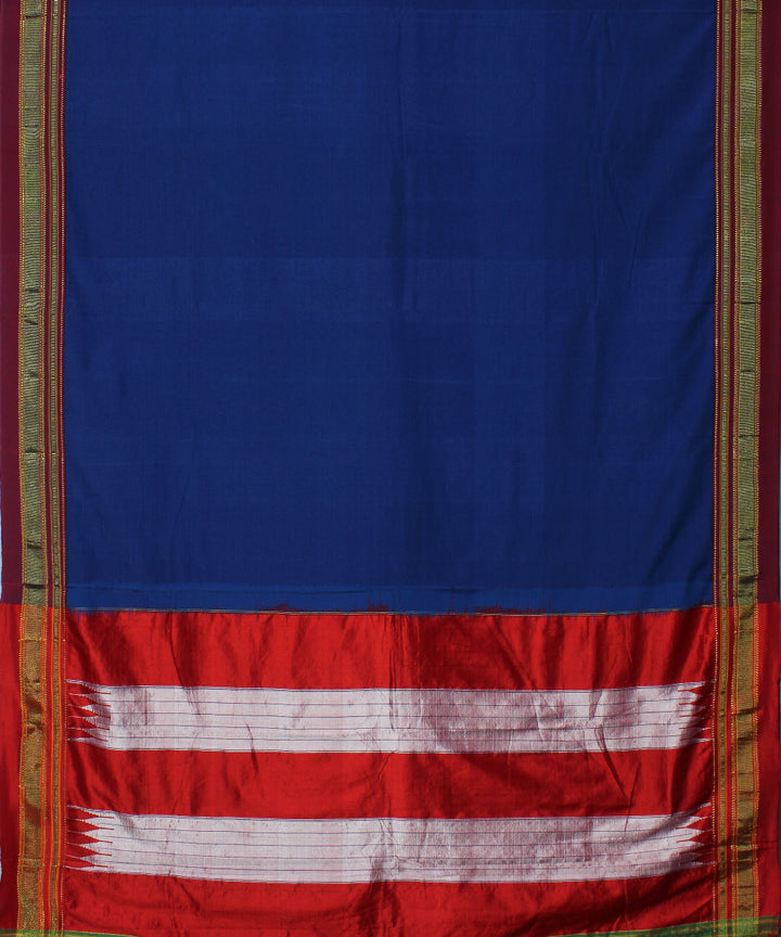 Navy blue red handwoven cotton art silk chikki paras ilkal saree