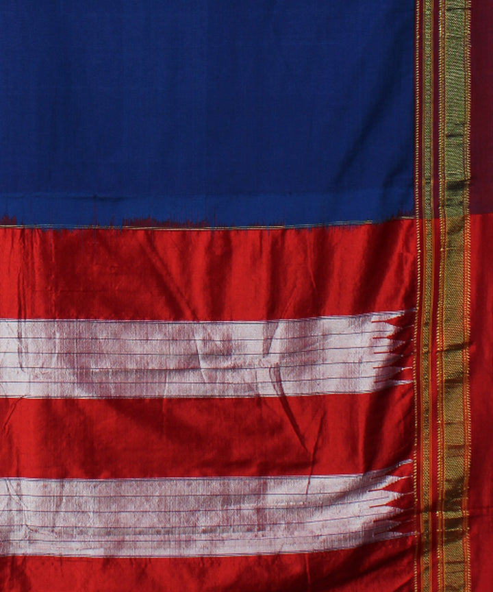 Navy blue red handwoven cotton art silk chikki paras ilkal saree