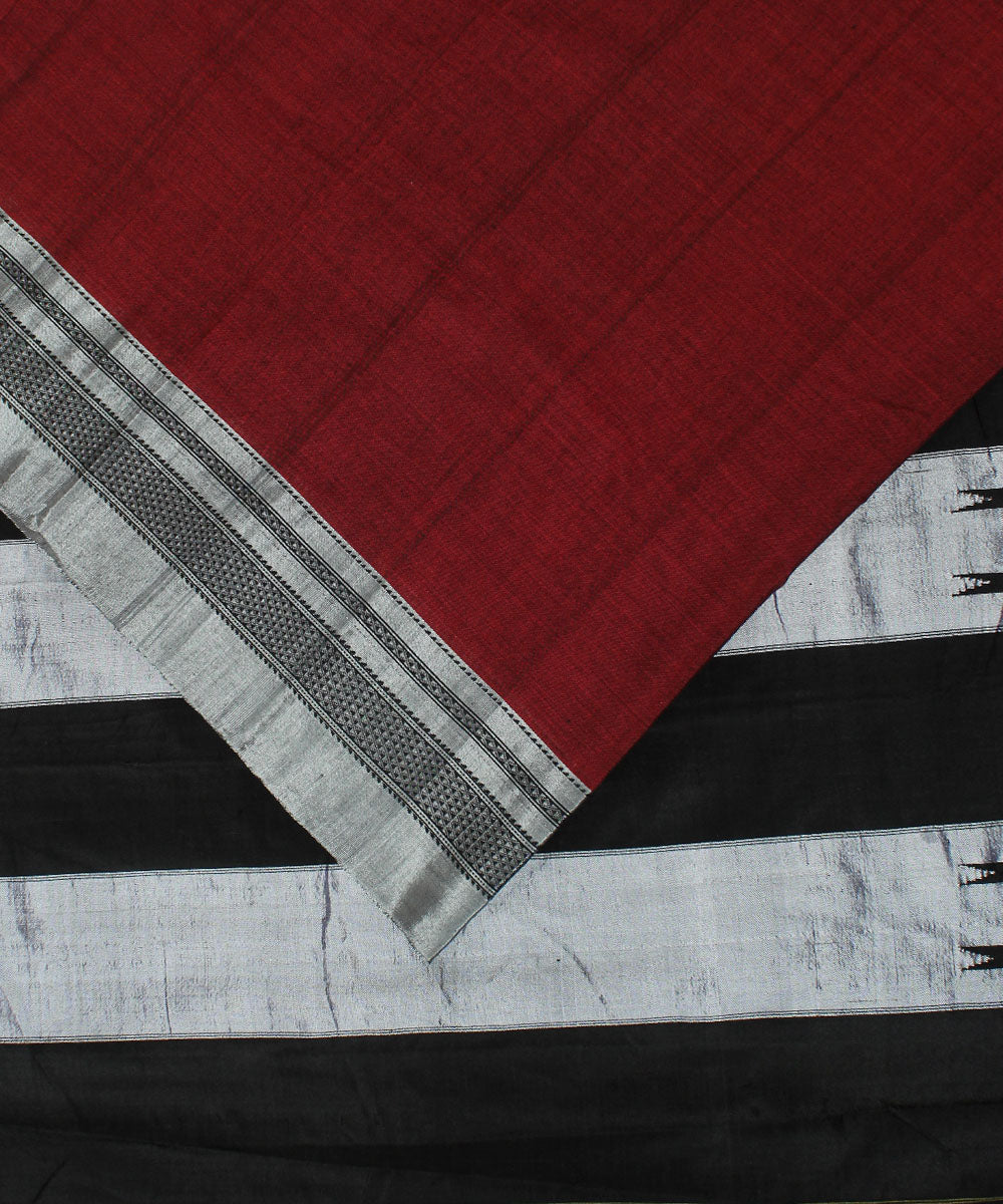 Maroon black handloom cotton art silk chikki paras border ilkal saree