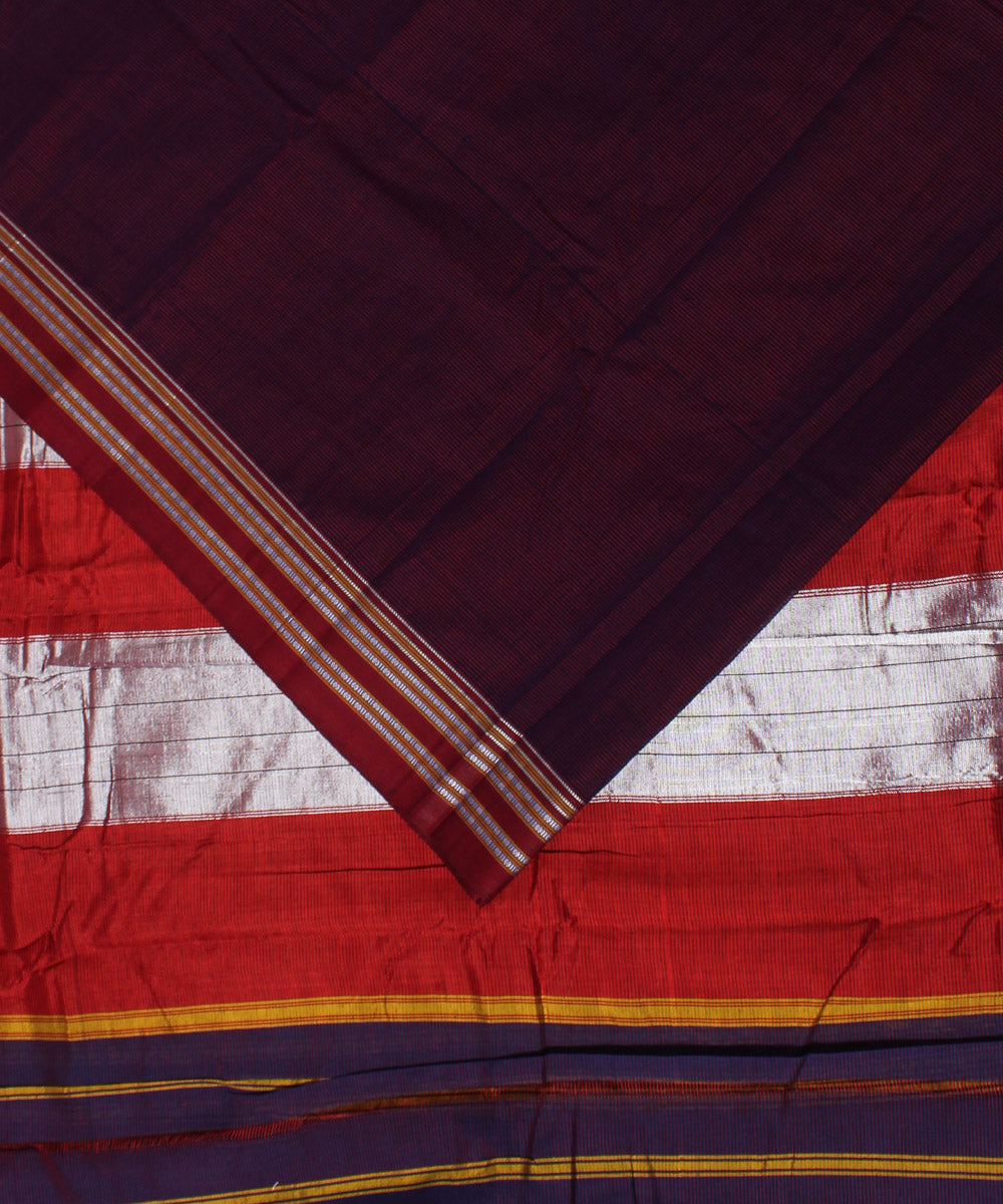 Dark red handwoven cotton art silk gayatri border ilkal saree