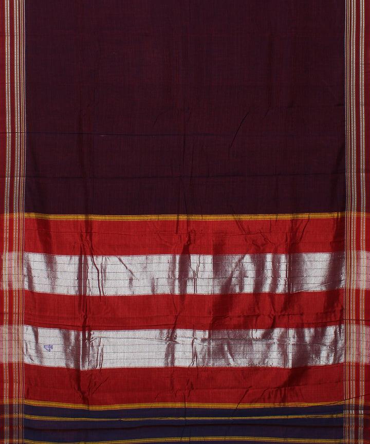 Dark red handwoven cotton art silk gayatri border ilkal saree