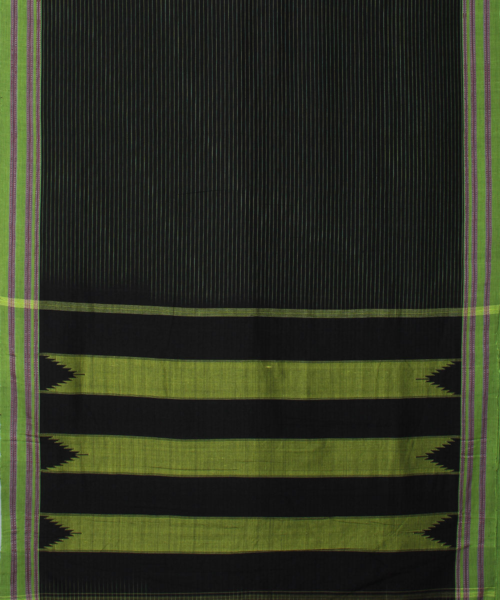 Black green handwoven cotton art silk gayatri border ilkal saree