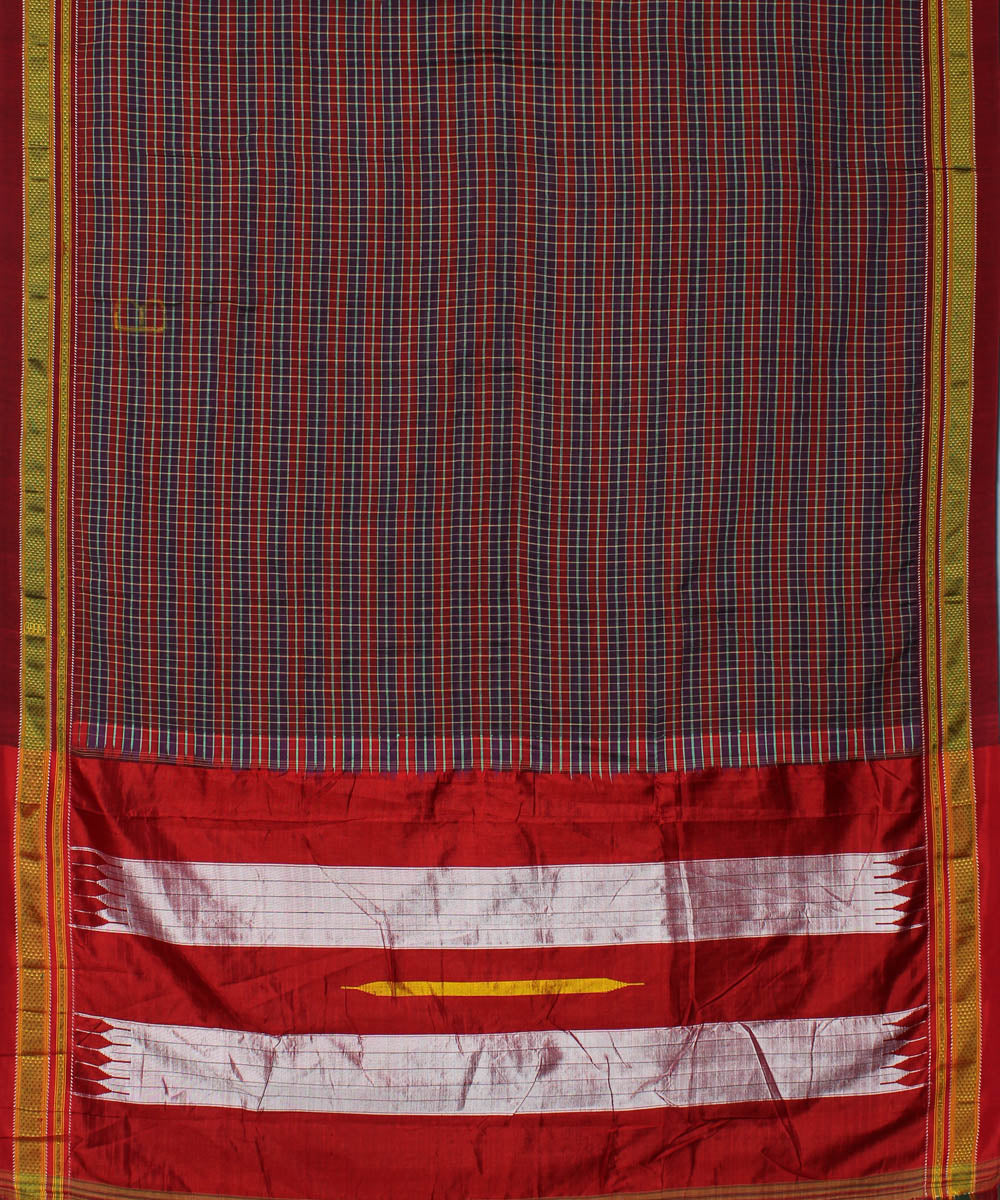 Red grey checks handloom cotton art silk chikki paras ilkal saree