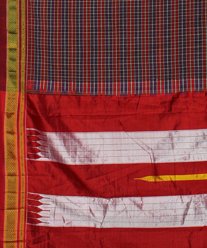 Red grey checks handloom cotton art silk chikki paras ilkal saree