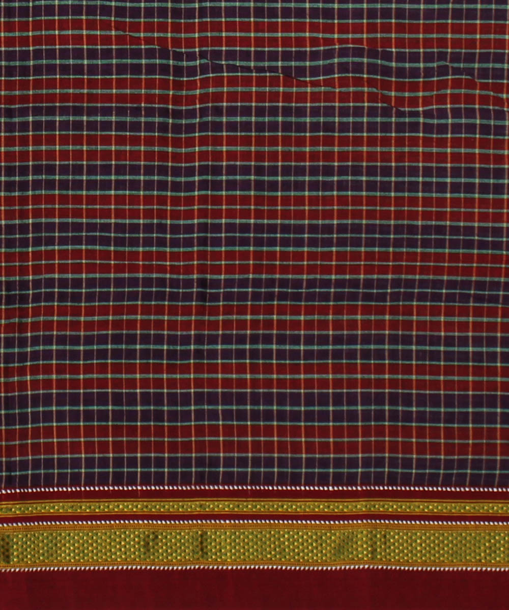 Red grey checks handloom cotton art silk chikki paras ilkal saree