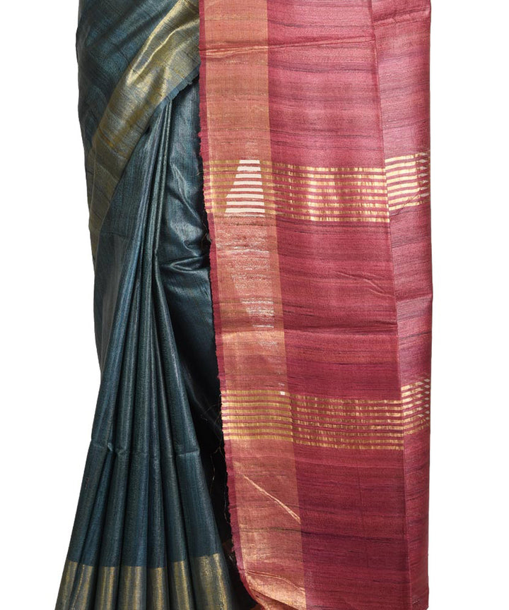 Bottle green handwoven tussar silk sari