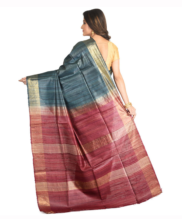 Bottle green handwoven tussar silk sari