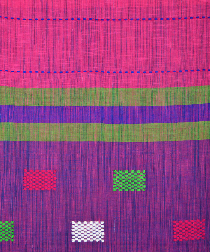 Pink blue hand embroidery kantha stitch cotton saree