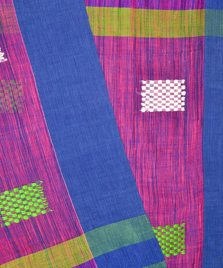 Pink blue hand embroidery kantha stitch cotton saree