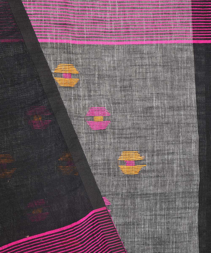 Black grey hand embroidery kantha stitch cotton saree