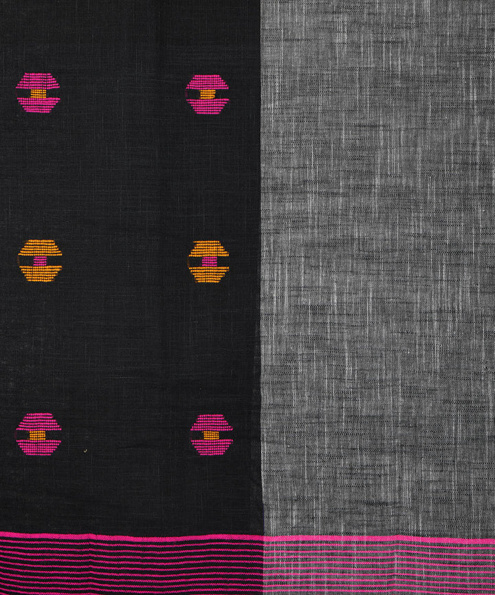 Black grey hand embroidery kantha stitch cotton saree