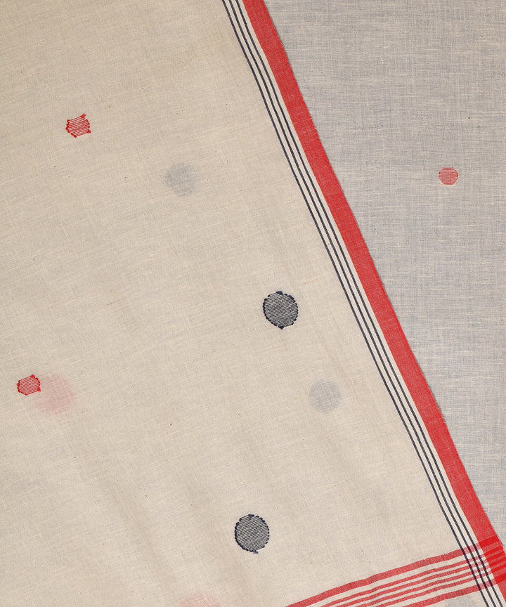 White hand embroidery kantha stitch cotton saree