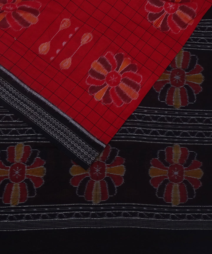 Brick red black handwoven cotton sambalpuri saree