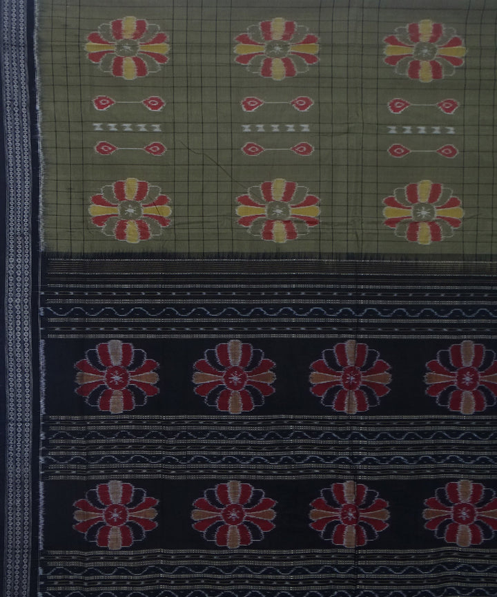 Brick red black handwoven cotton sambalpuri saree