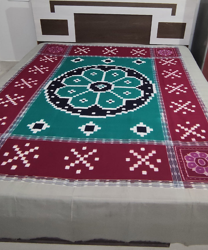 Dark green maroon handwoven cotton sambalpuri double bedsheet