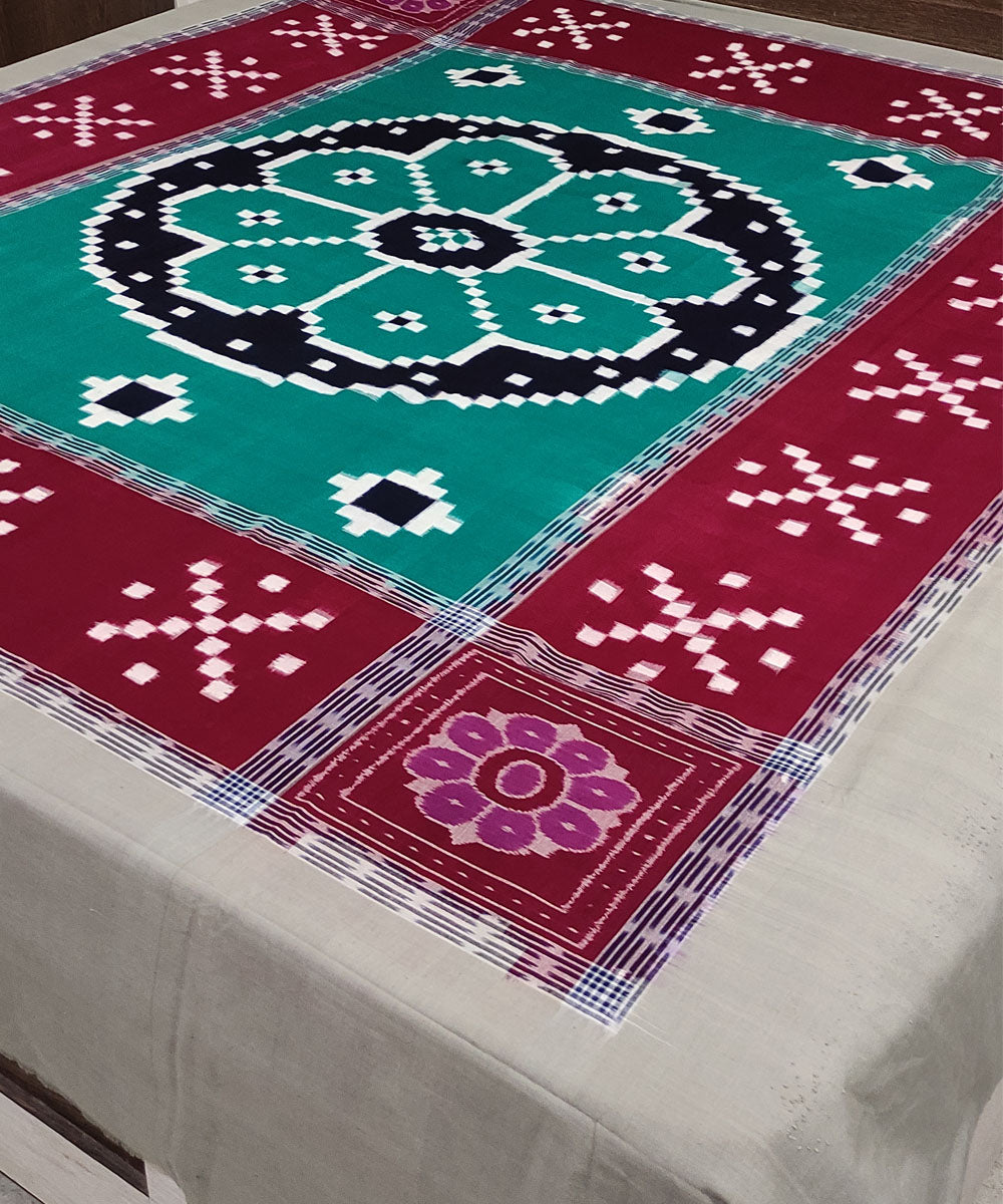 Dark green maroon handwoven cotton sambalpuri double bedsheet