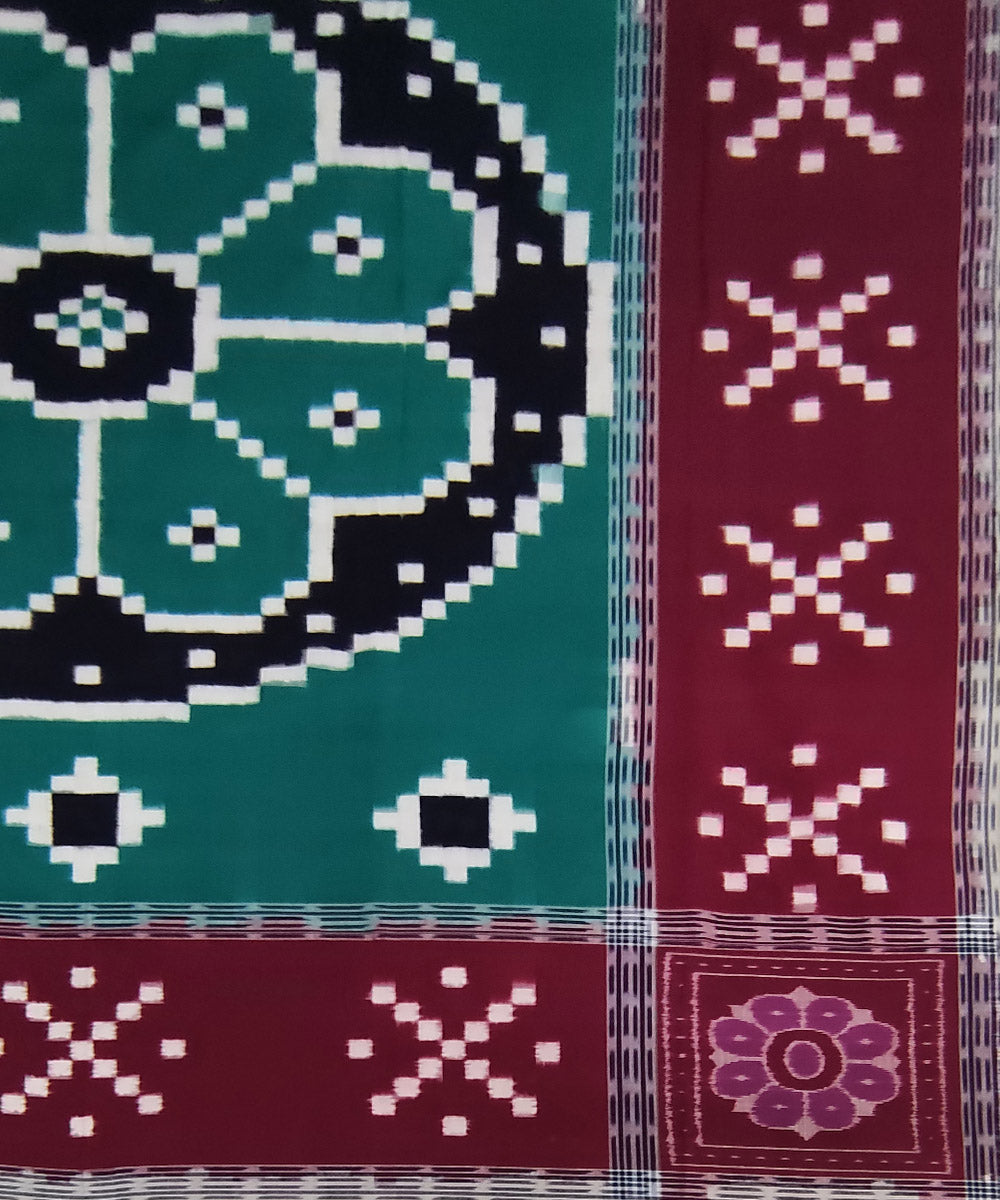 Dark green maroon handwoven cotton sambalpuri double bedsheet