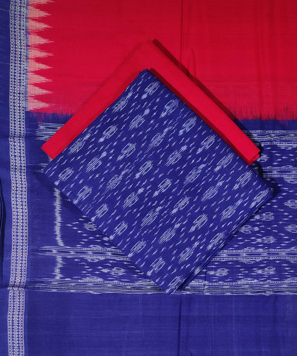 3pc Navy blue red handwoven cotton sambalpuri dress material – GoSwadeshi