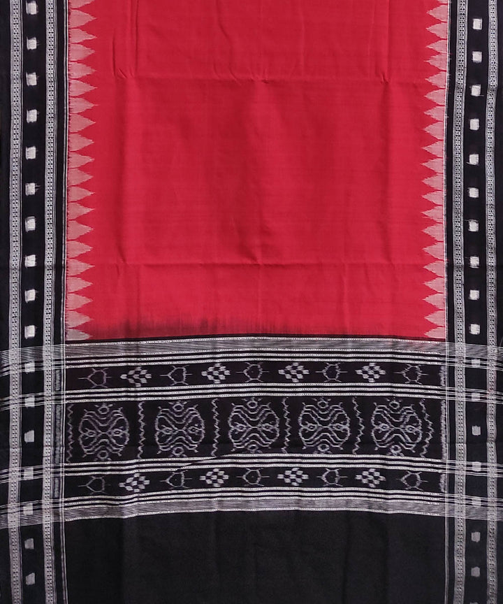 Red black handloom double ikat sapta border cotton sambalpuri dupatta