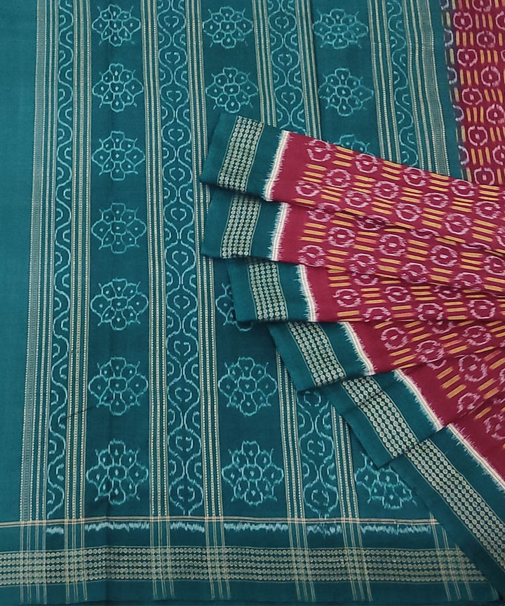 Maroon deep green handwoven cotton sambalpuri saree