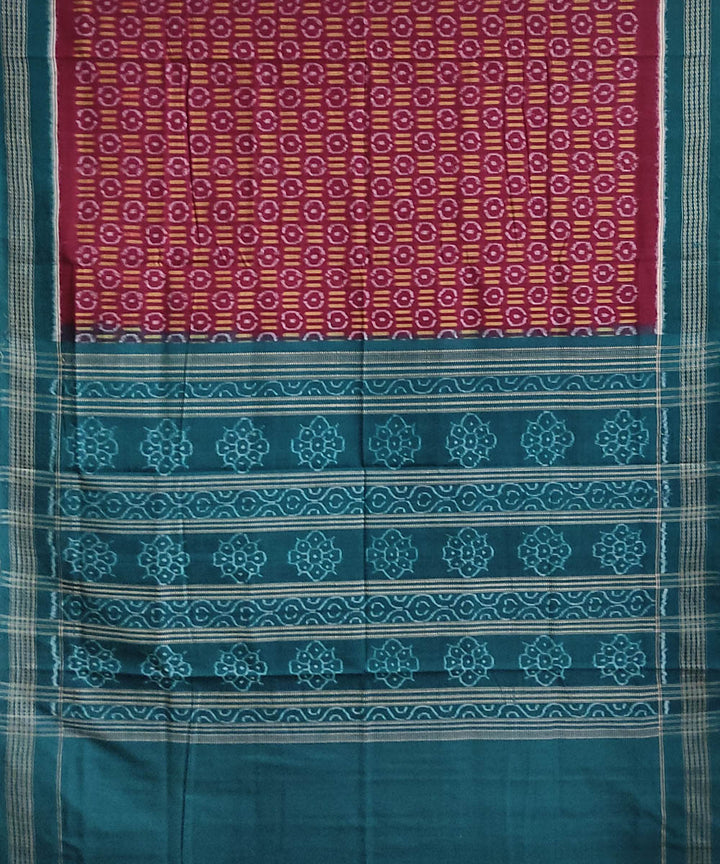 Maroon deep green handwoven cotton sambalpuri saree