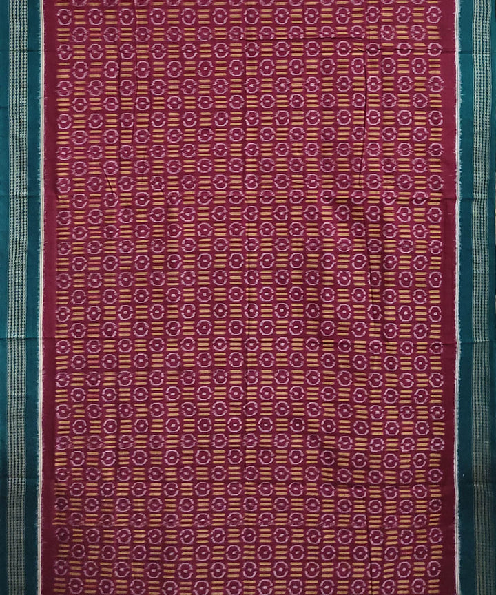 Maroon deep green handwoven cotton sambalpuri saree