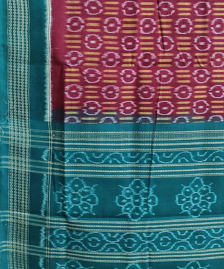 Maroon deep green handwoven cotton sambalpuri saree