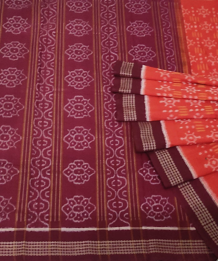 Orange maroon handwoven cotton sambalpuri saree