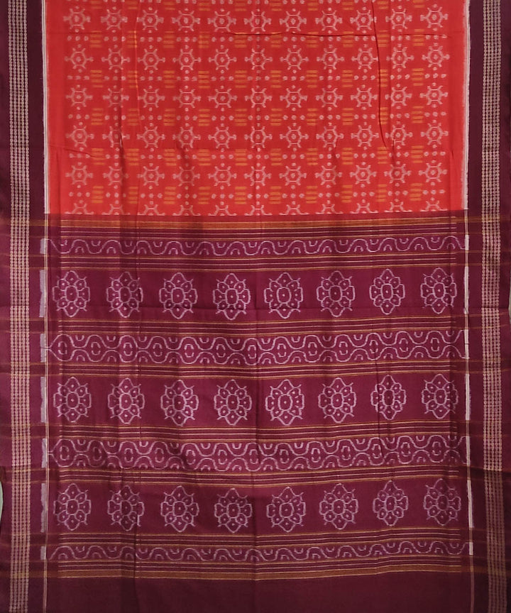 Orange maroon handwoven cotton sambalpuri saree