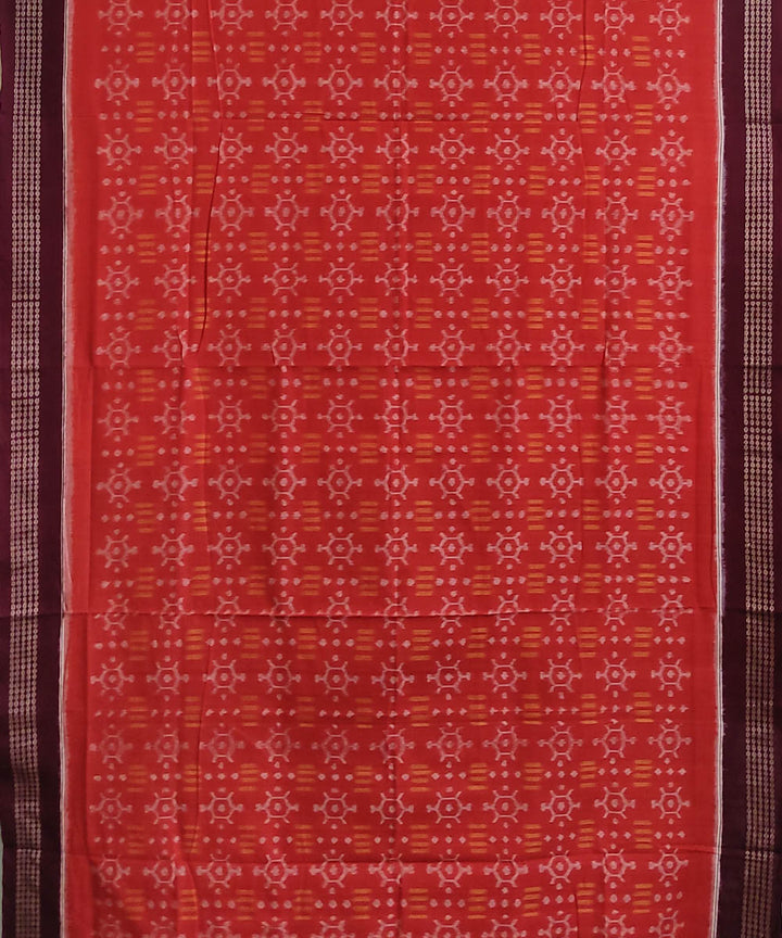 Orange maroon handwoven cotton sambalpuri saree
