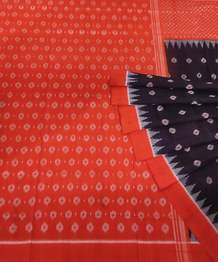 Black orange handwoven cotton sambalpuri saree