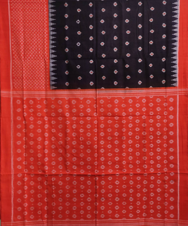 Black orange handwoven cotton sambalpuri saree