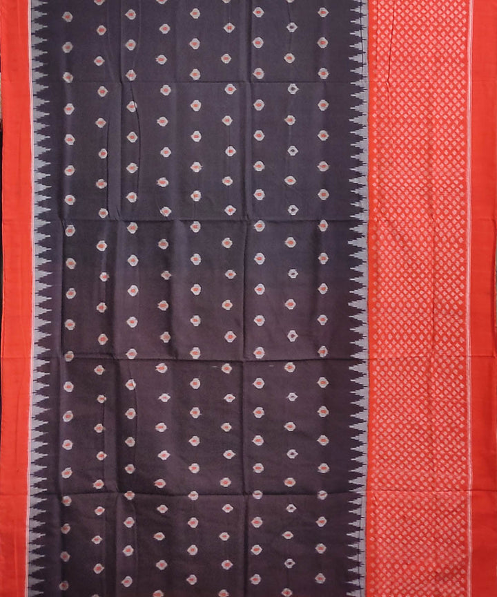 Black orange handwoven cotton sambalpuri saree