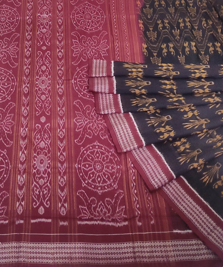 Black maroon handwoven cotton sambalpuri saree