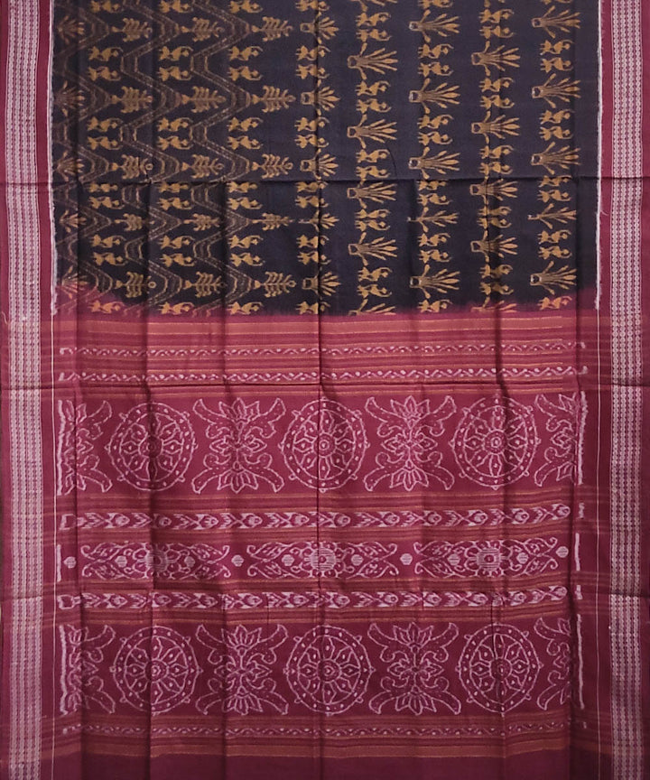 Black maroon handwoven cotton sambalpuri saree