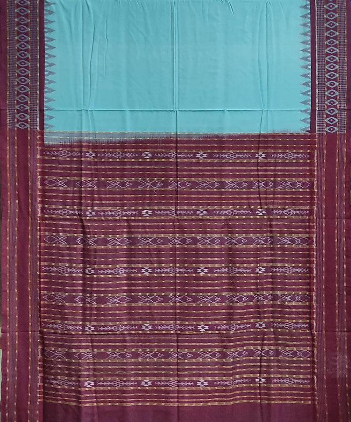 Aqua blue maroon handwoven cotton sambalpuri saree