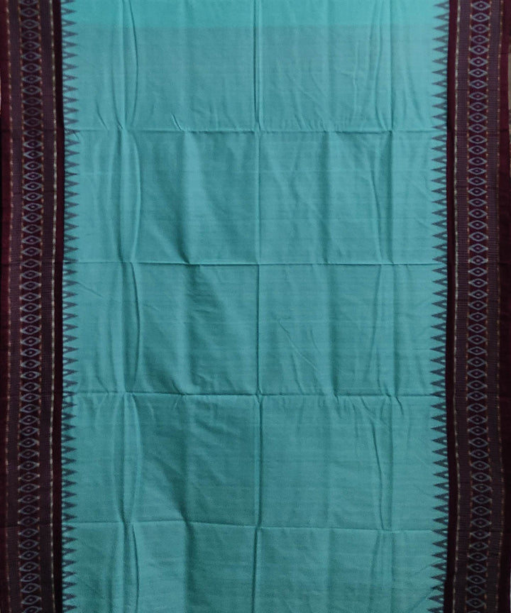 Aqua blue maroon handwoven cotton sambalpuri saree
