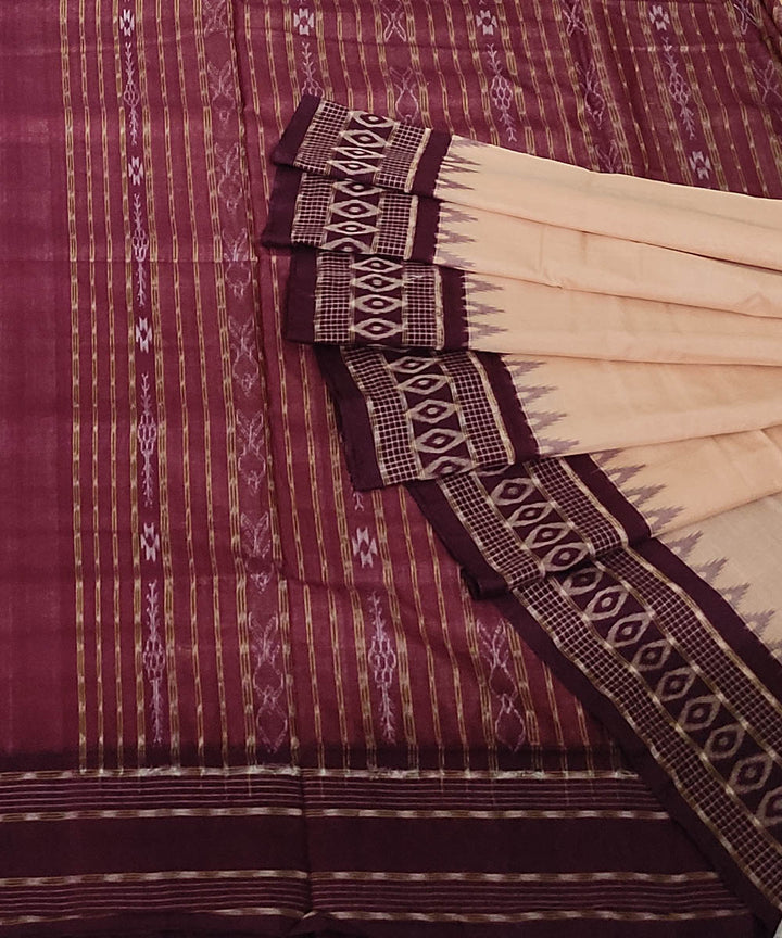 Cream maroon handwoven cotton sambalpuri saree