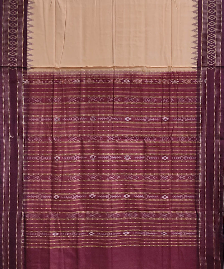 Cream maroon handwoven cotton sambalpuri saree
