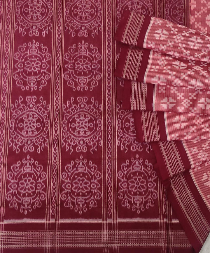 Pink maroon handwoven cotton sambalpuri saree