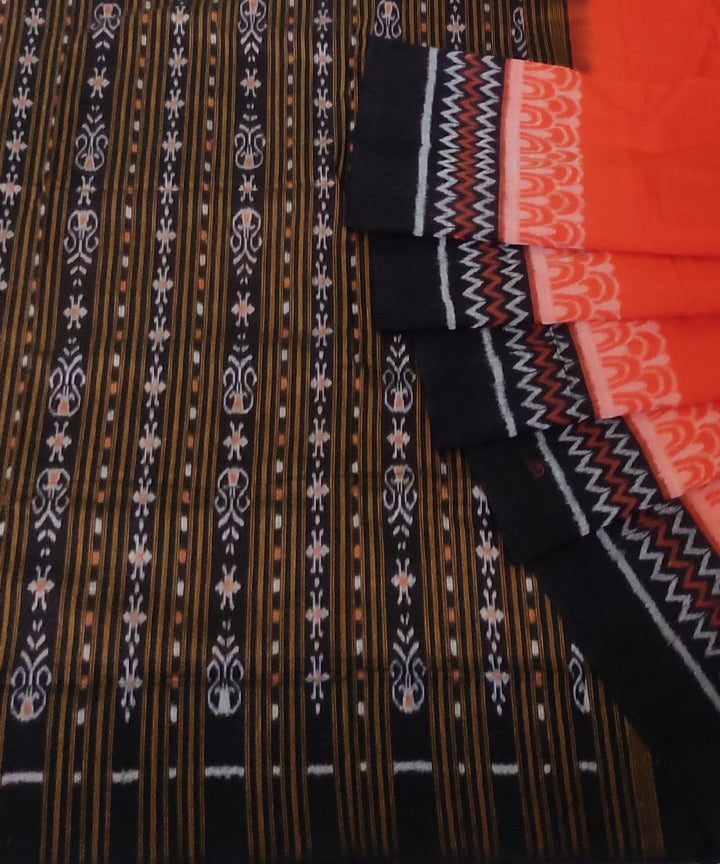 Orange black handwoven cotton sambalpuri saree
