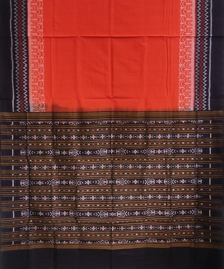 Orange black handwoven cotton sambalpuri saree