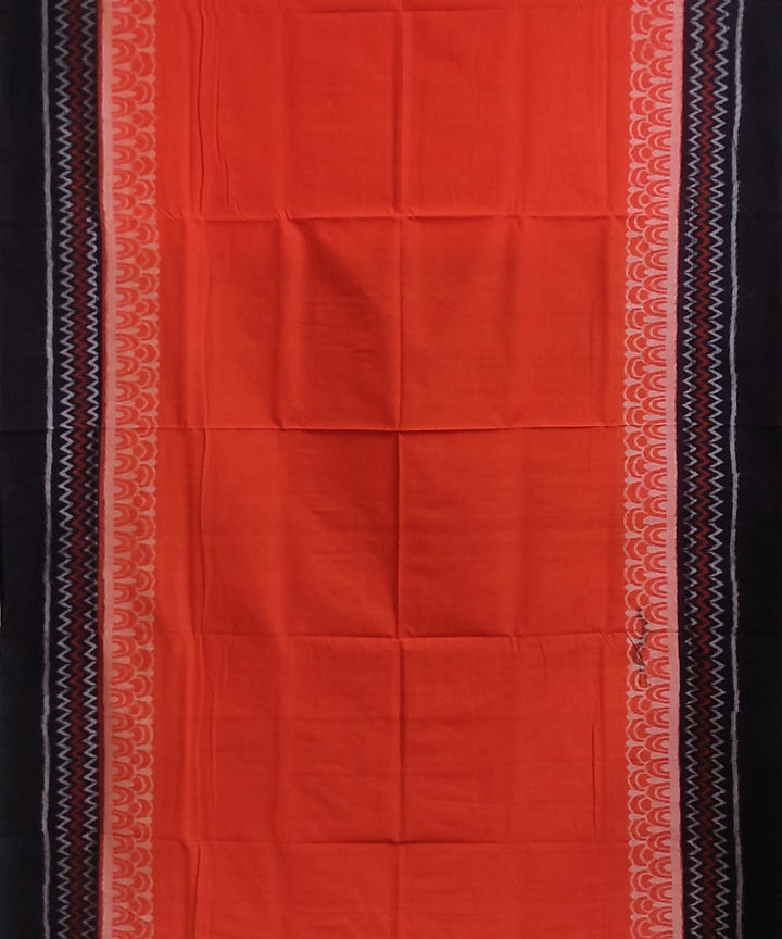 Orange black handwoven cotton sambalpuri saree
