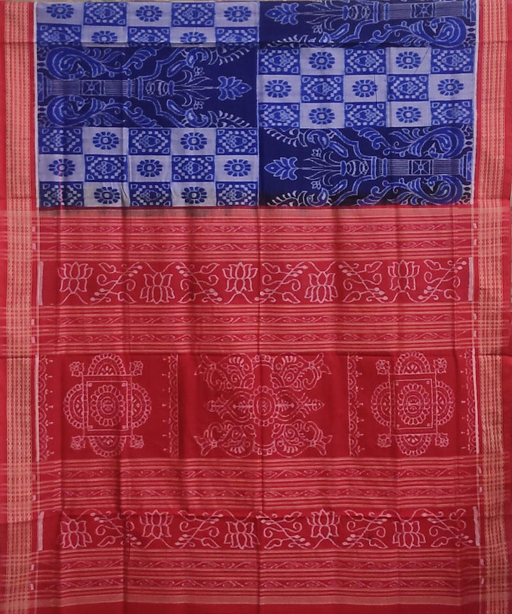 Navy blue maroon handwoven cotton sambalpuri saree
